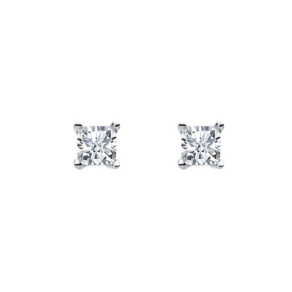 Ellani Sterling Silver 6mm Princess White Cubic Zirconia Claw Stud Earrings