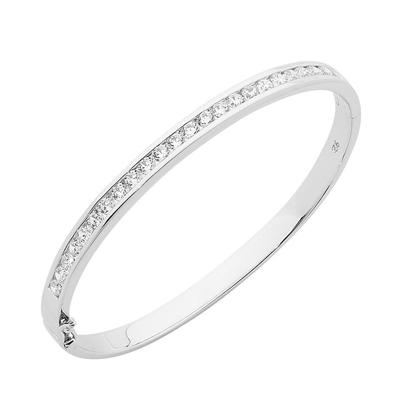 Ellani Sterling Silver CZ Single Row Channel Set Bangle