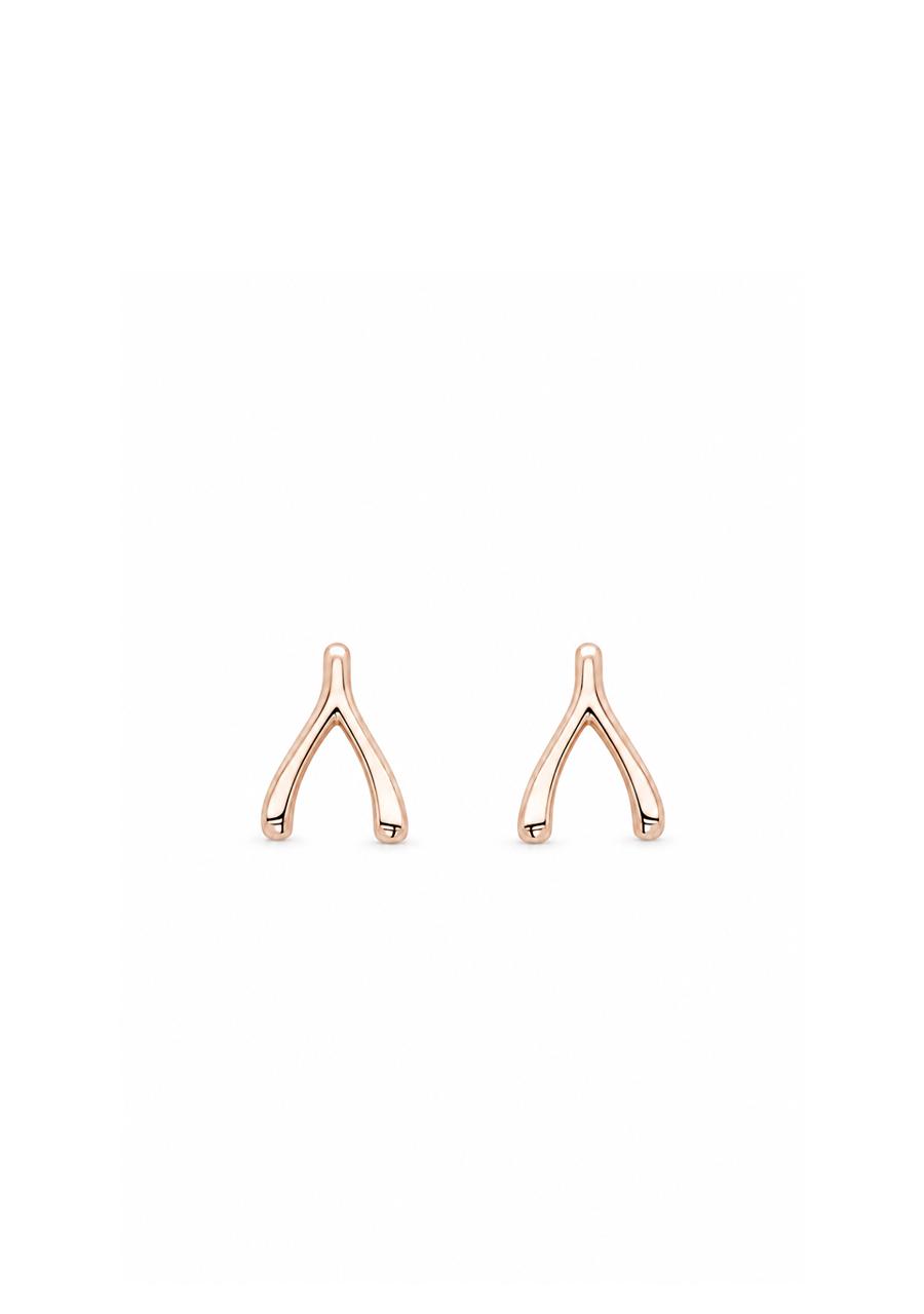 14ct Rose Gold Wishbone Stud Earrings