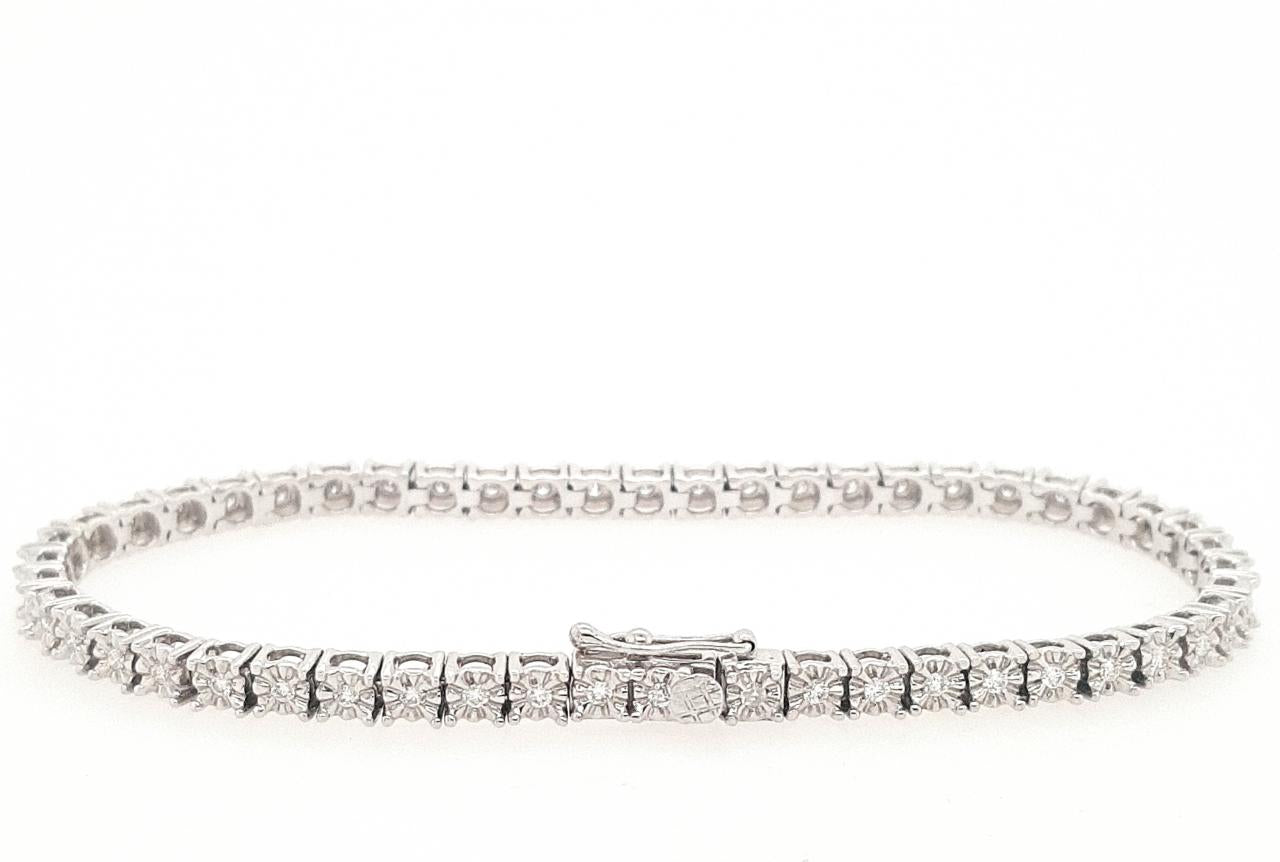 18ct White Gold Illusion Set Diamond Tennis Bracelet