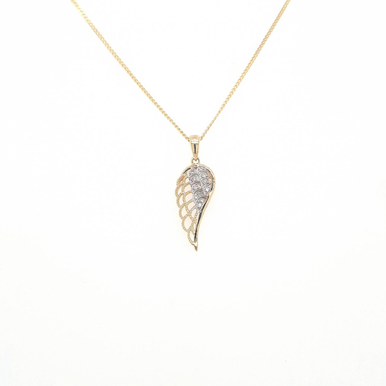 Diamond Pendant - 9ct Yellow Gold Diamond Set Angel Wing Pendant