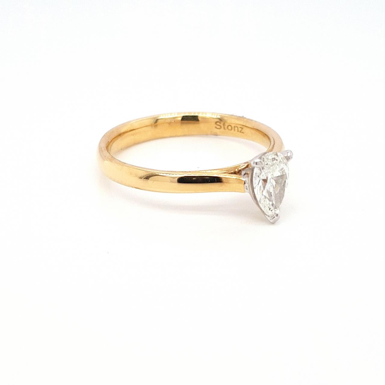 18ct Yellow & White Gold Pear Cut Diamond Solitaire Ring