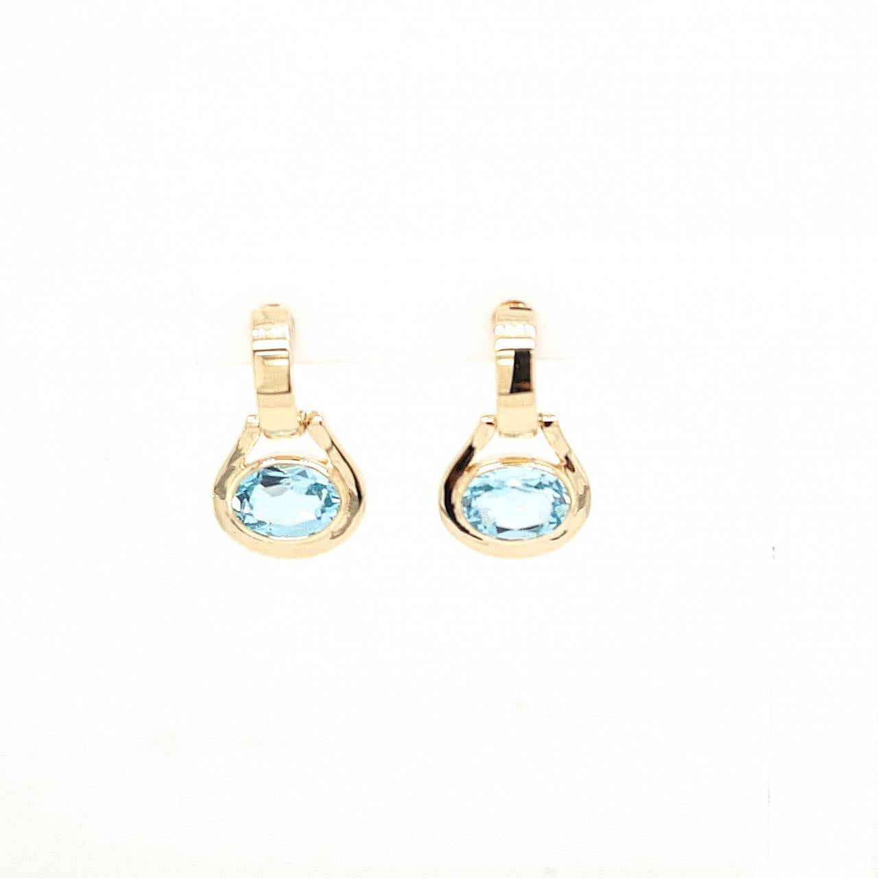 9ct Yellow Gold 1.86ct Oval Blue Topaz Bezel Set Stud Drop Earrings