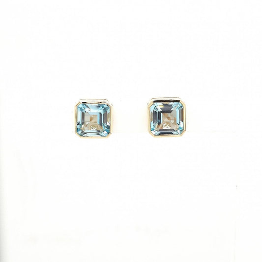 9ct Yellow Gold 4.15ct Octagonal Blue Topaz Bezel Set Stud Earrings
