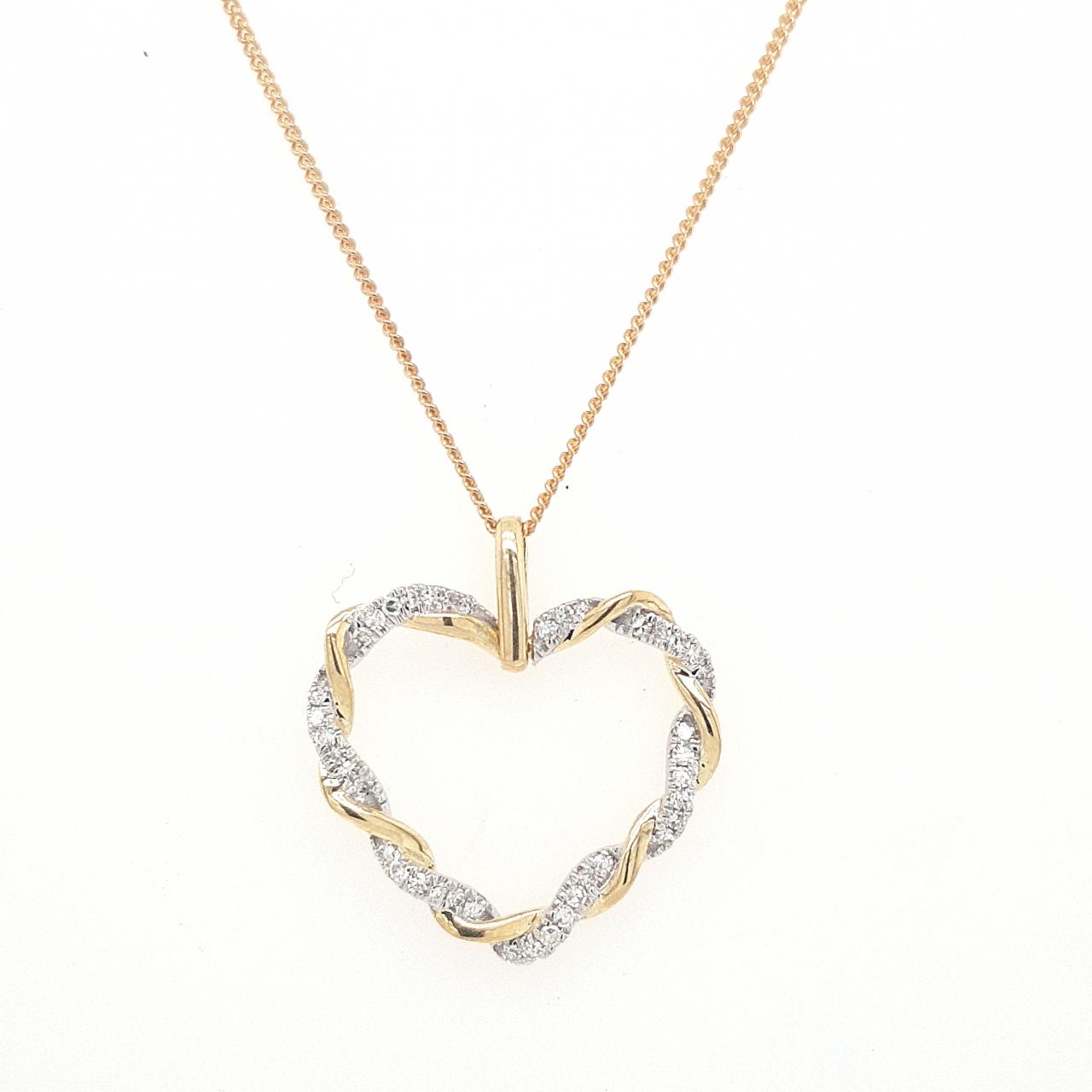 Diamond Twisted Heart Pendant 9ct Two-Tone Yellow & White Gold 0.20ct Round Brilliant Diamonds