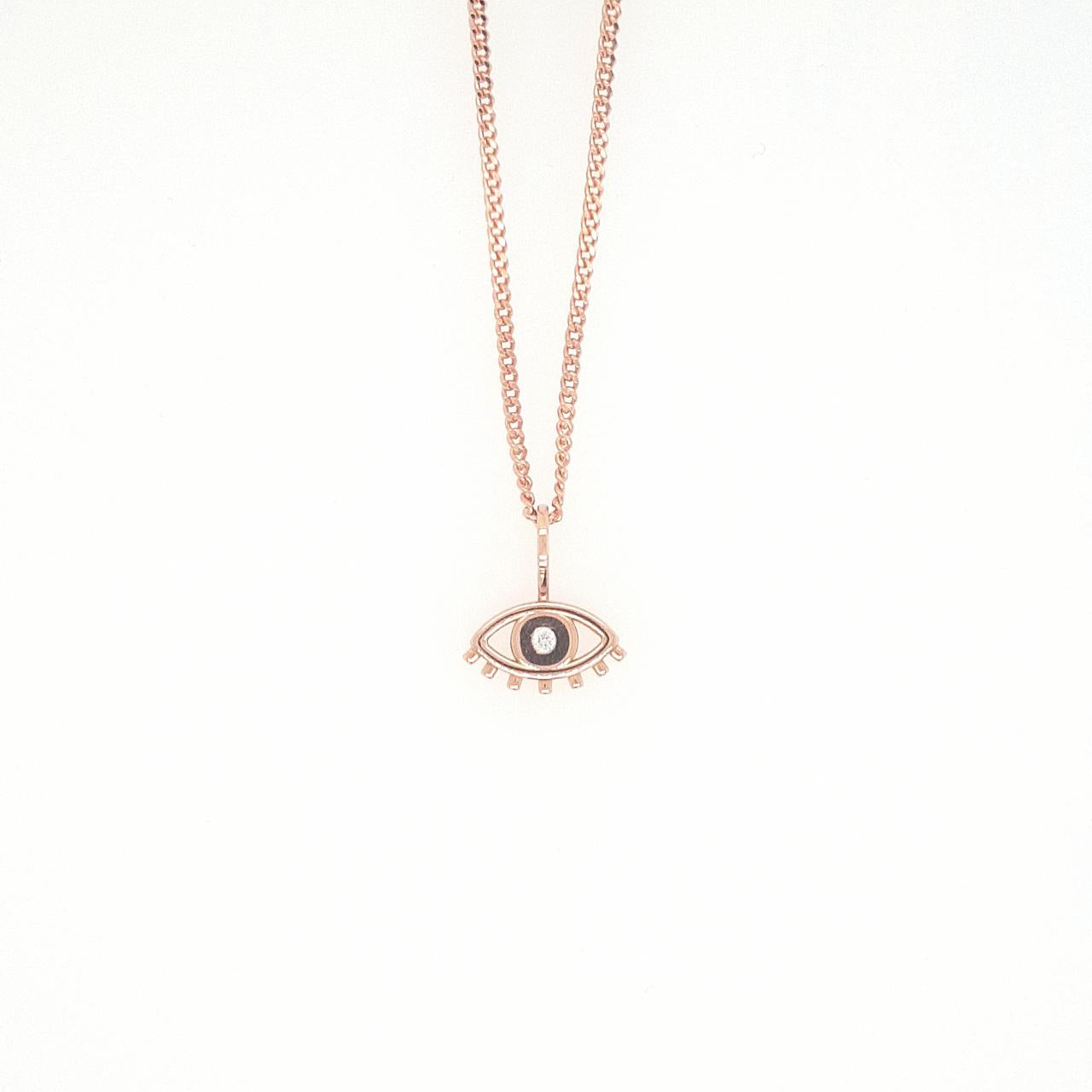 Diamond Pendant - 14ct Rose Gold 0.02ct Round Brilliant Diamond Evil Eye Pendant