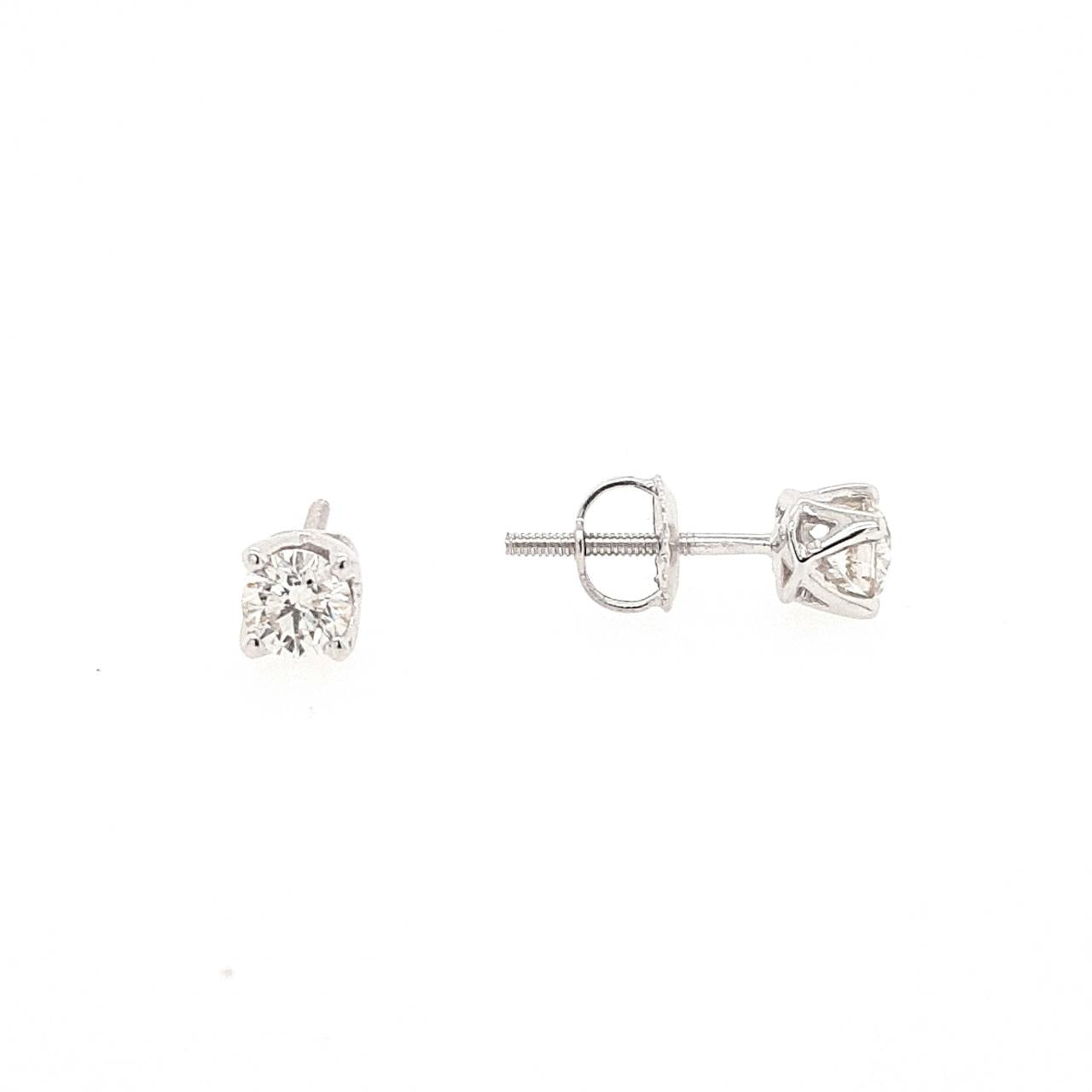 14ct White Gold 0.50ct Round Brilliant Diamond Screw Back Stud Earrings