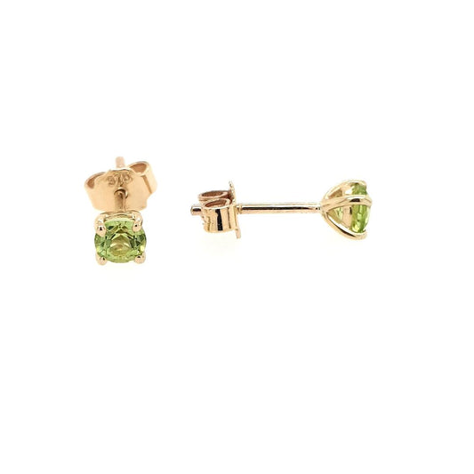 9ct Yellow Gold Round Peridot Four Claw Stud Earrings