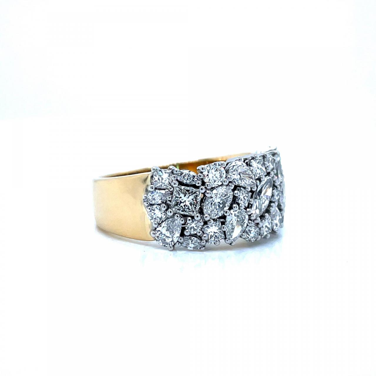 Blake Setting - 18ct Yellow & White Gold 2.28ct Assorted Shape Claw Set Diamond Wide Band Ring