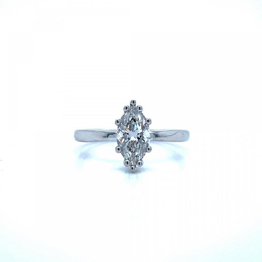 Lab Grown Marquise Diamond 18ct White Gold Solitaire Ring
