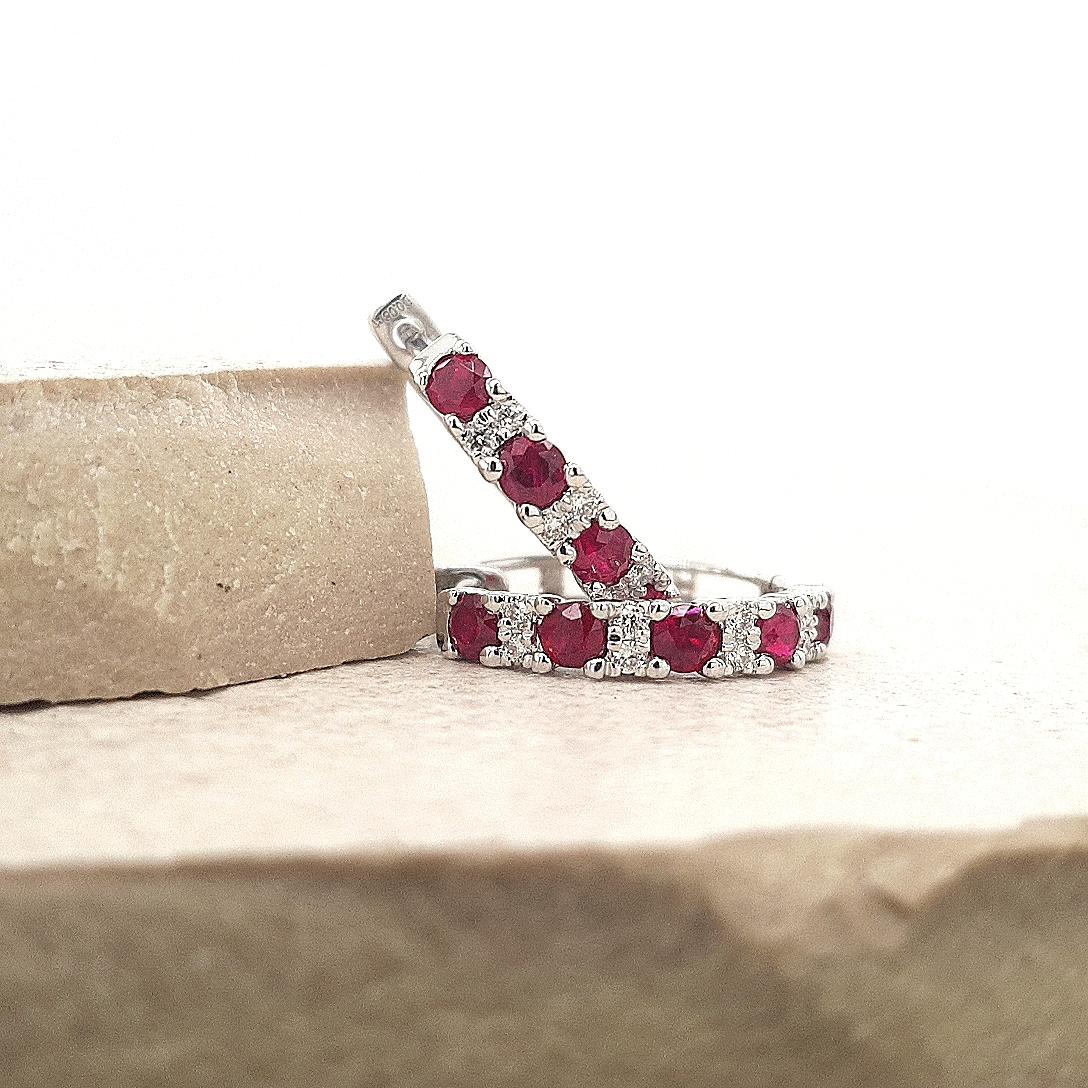 Ruby & Diamond 18ct White Gold Hoop Earrings