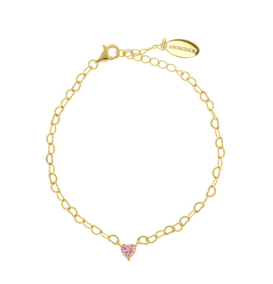 Georgini Gold Plated Sweetheart Chain Bracelet with Pink CZ