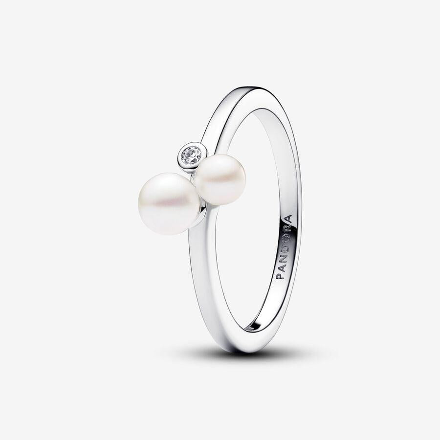 Pandora Sterling Silver Duo Treated Freshwater Cultured Pearls Ring
