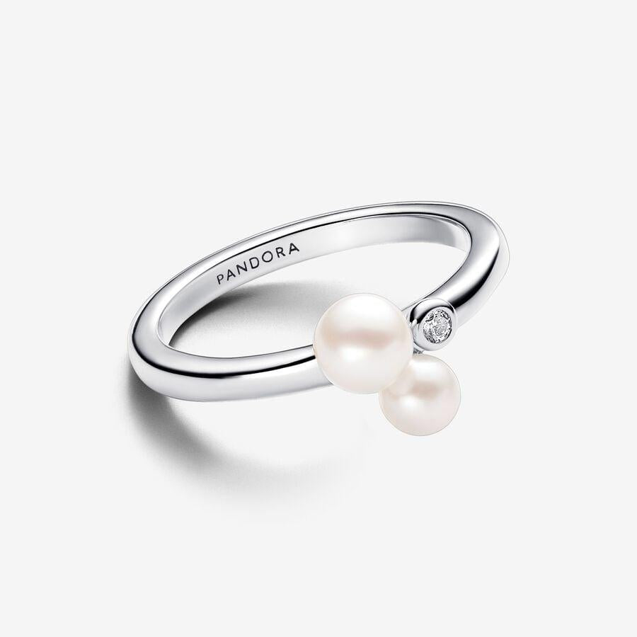 Pandora Sterling Silver Duo Treated Freshwater Cultured Pearls Ring