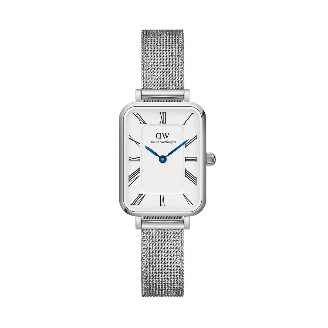 Daniel Wellington 20x26 Quadro Roman Numerals Sterling Silver Mesh Strap Watch