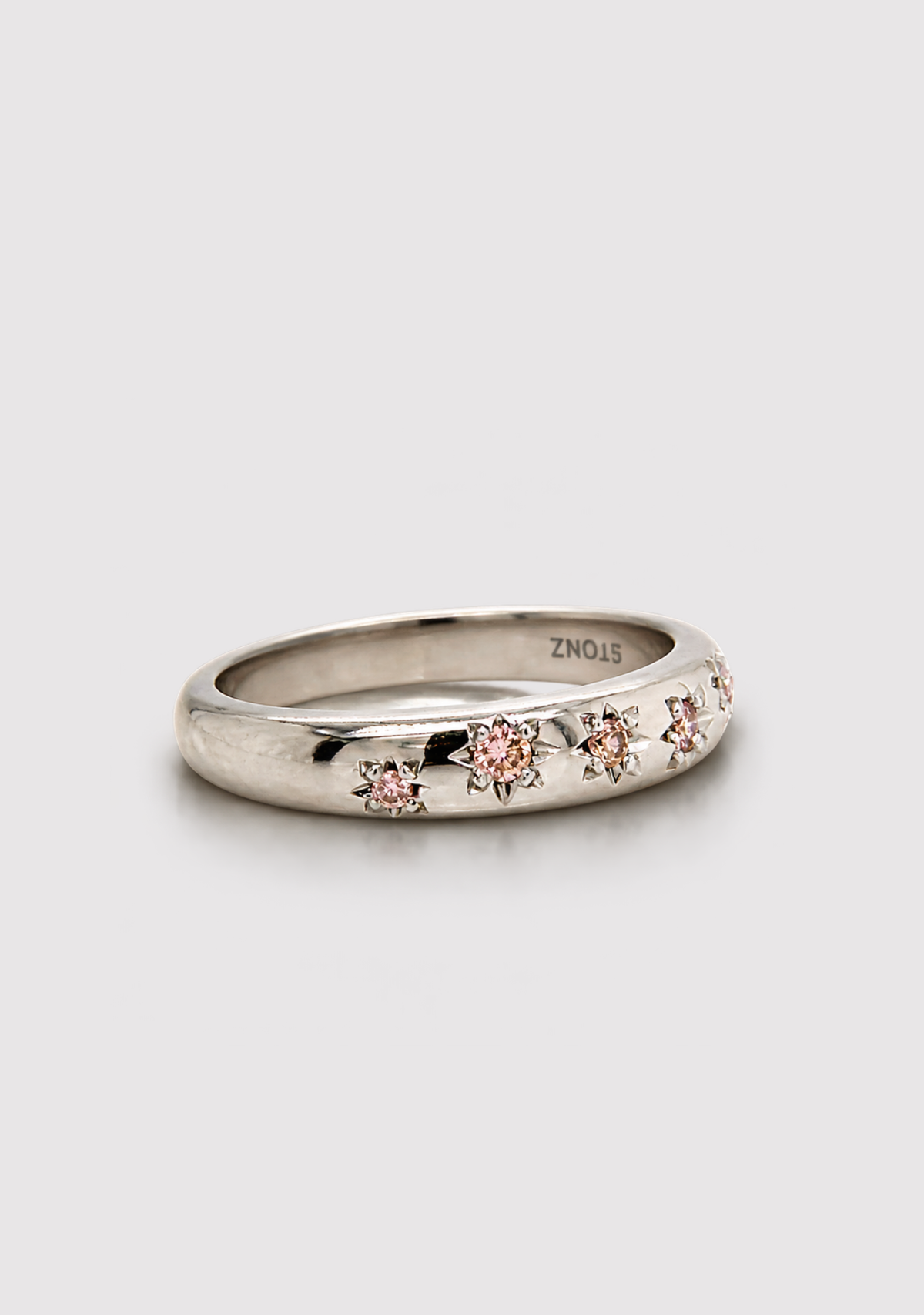 18ct White Gold Pink Diamond Star Set Dome Ring