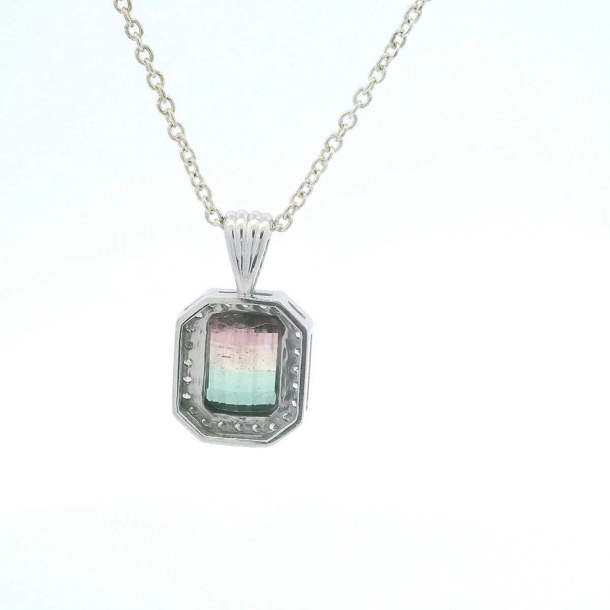 Watermelon Tourmaline & Diamond Halo Pendant