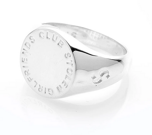 Stolen Girlfriends Club Sterling Silver Text Logo Sovereign Ring Size V