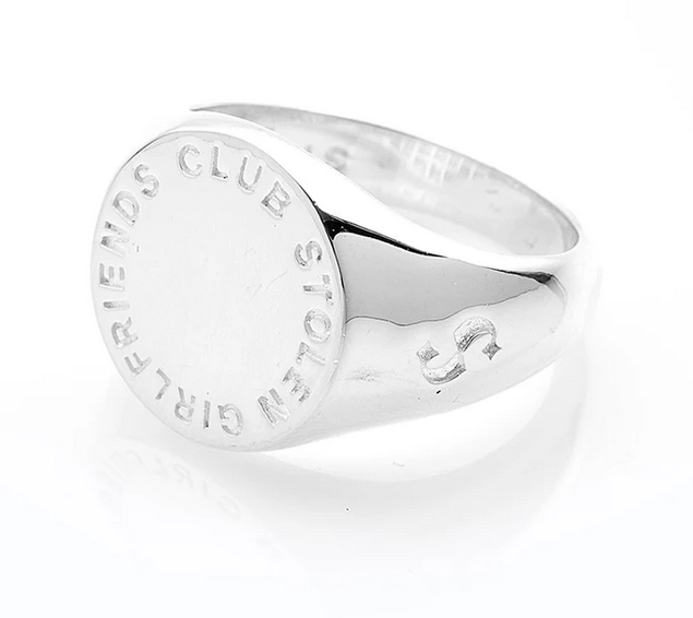 Stolen Girlfriends Club Sterling Silver Text Logo Sovereign Ring Size T