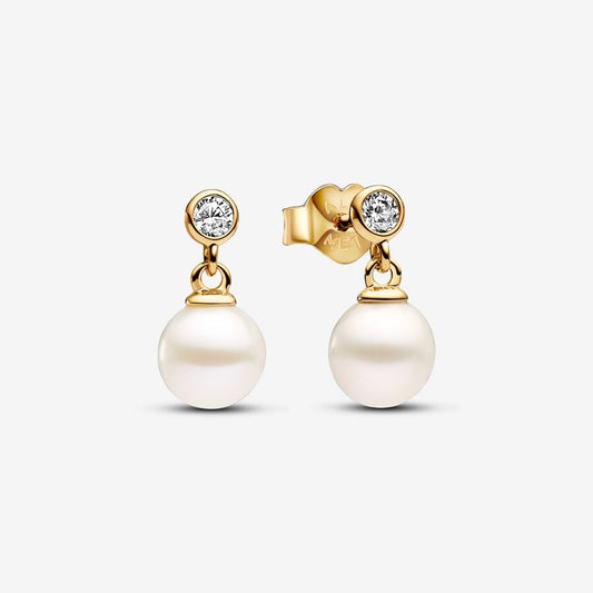 Pandora 14ct Gold Plated Treated Freshwater Cultured Pearl & Stone Drop Earrings 263153C01