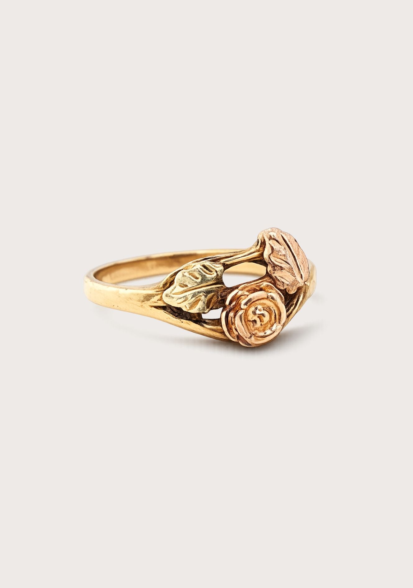 Estate 10ct Yellow and Rose Gold Rose and Leaf Ring