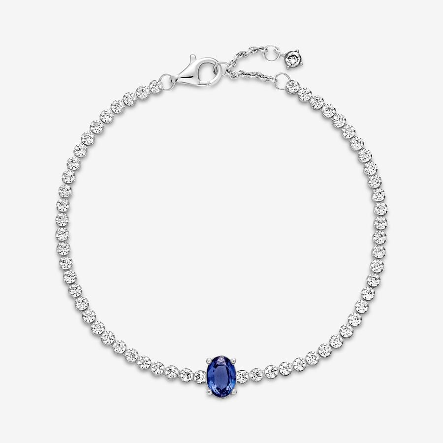 Pandora Sterling Silver Sparkling Two-Tone Tennis Bracelet with Princess Blue Crystal and CZ 590039c01