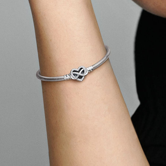 Pandora Sterling Silver Moments Sparkling Infinity Heart Clasp Snake Chain Bracelet 592645c01