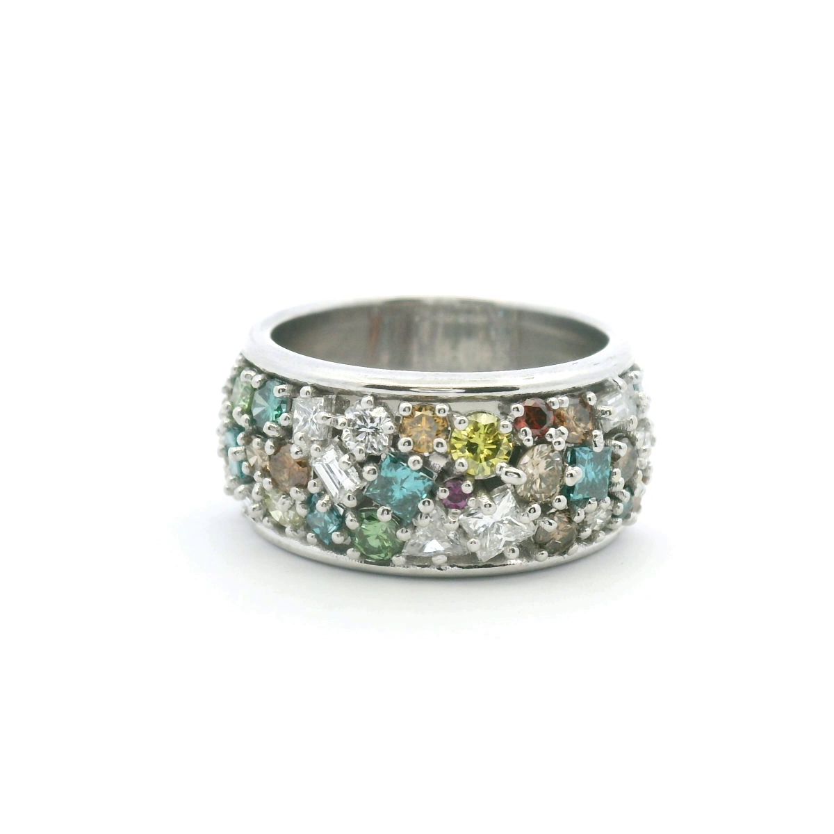 Diamond Multi Coloured 9ct White Gold Wide Set Ring