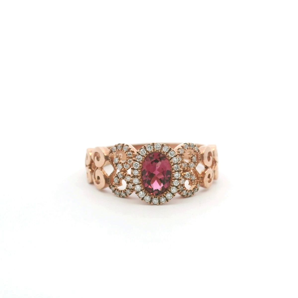 Pink Tourmaline & Diamond 9ct Rose Gold Swirl Ring