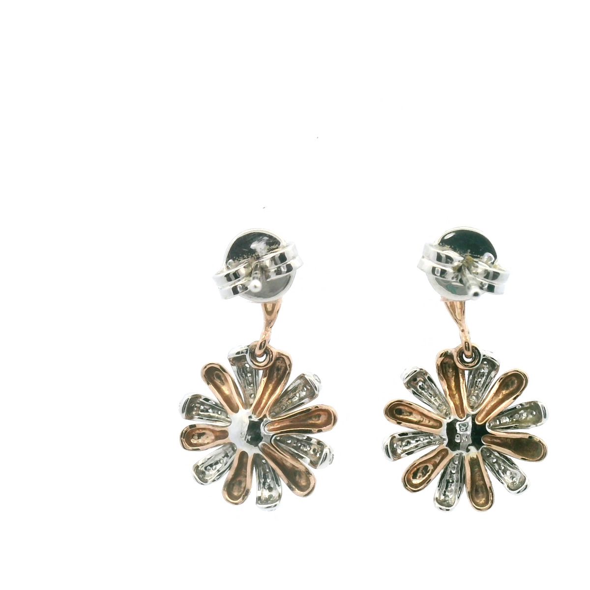 9ct Rose & White Gold Diamond Flower Drop Stud Earrings