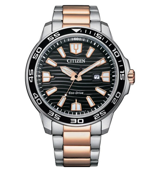 Citizen Gents Eco-Drive Two-Tone Black Face Watch 100m Water Resistant AW1524-84E