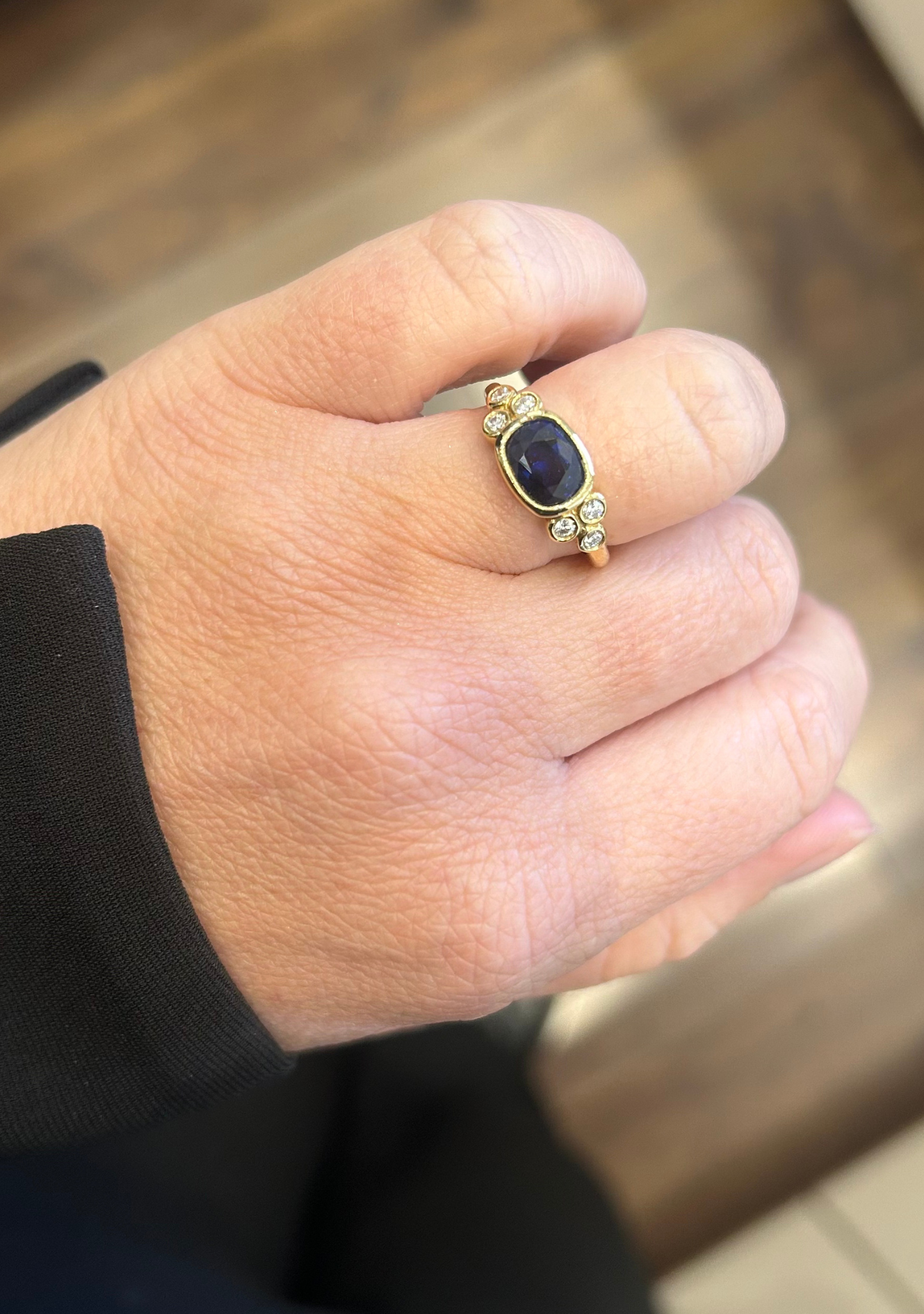 Sapphire & Diamond 18ct Yellow Gold Bezel Set Ring