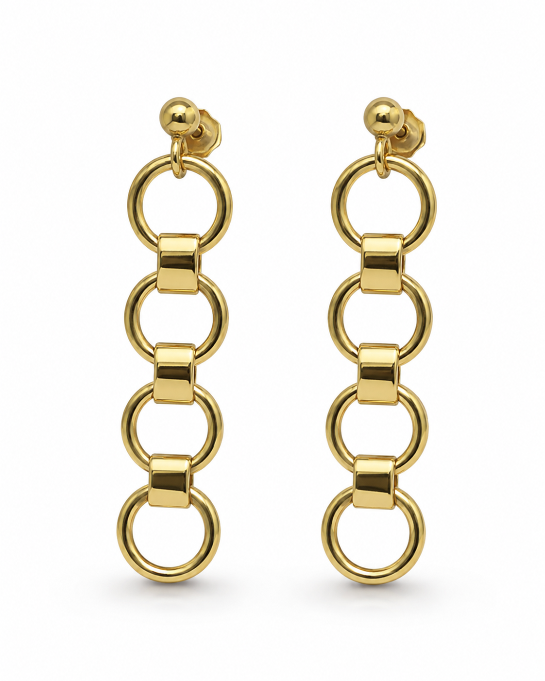 9ct Yellow Gold Circle & Bar Stud Drop Earrings