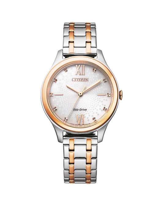 Citizen Ladies Two-Tone White Face Watch 50m Water Resistant EM0506-77A