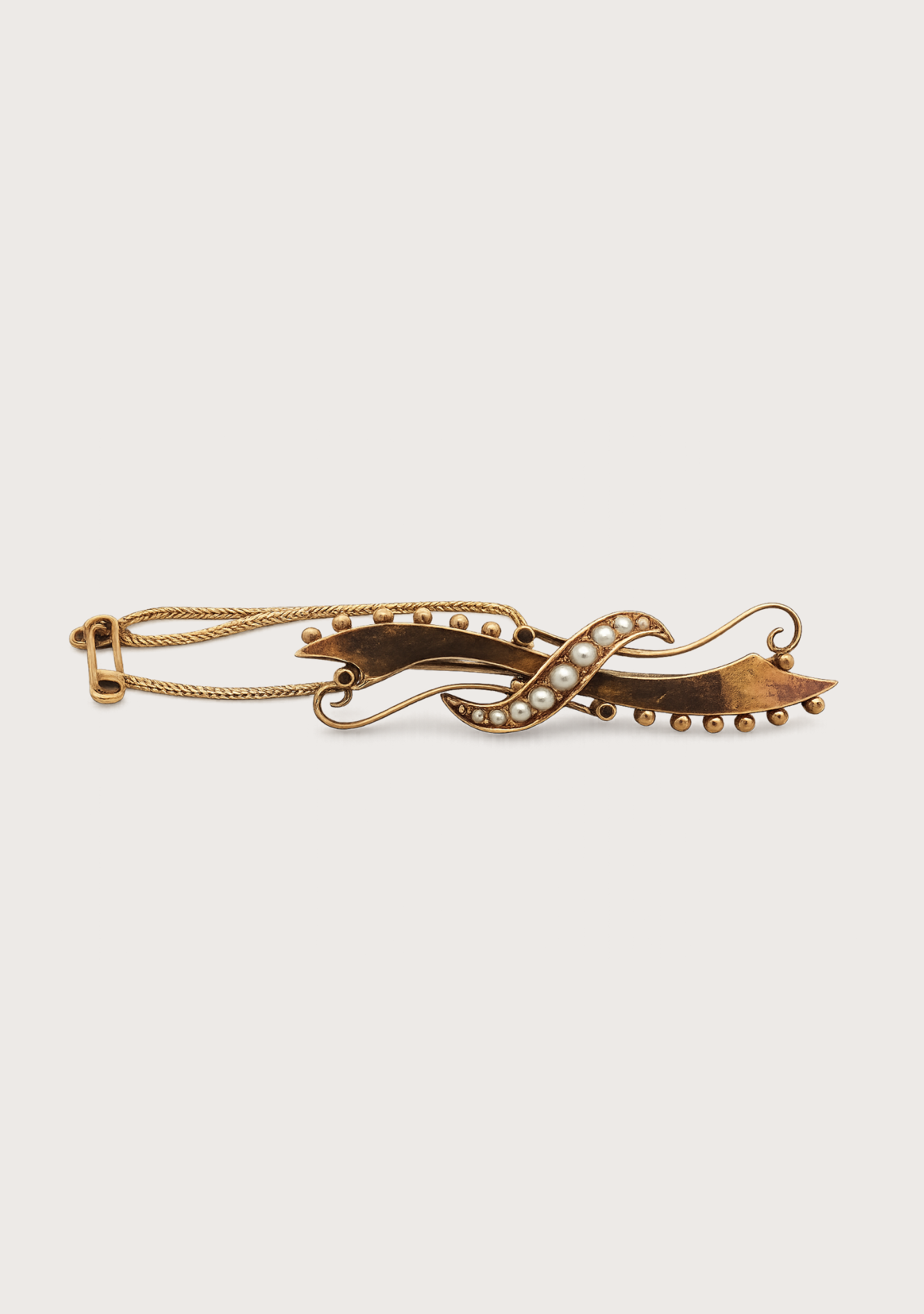 15ct Yellow Gold Seed Pearl Brooch with Wheat Safety Chain