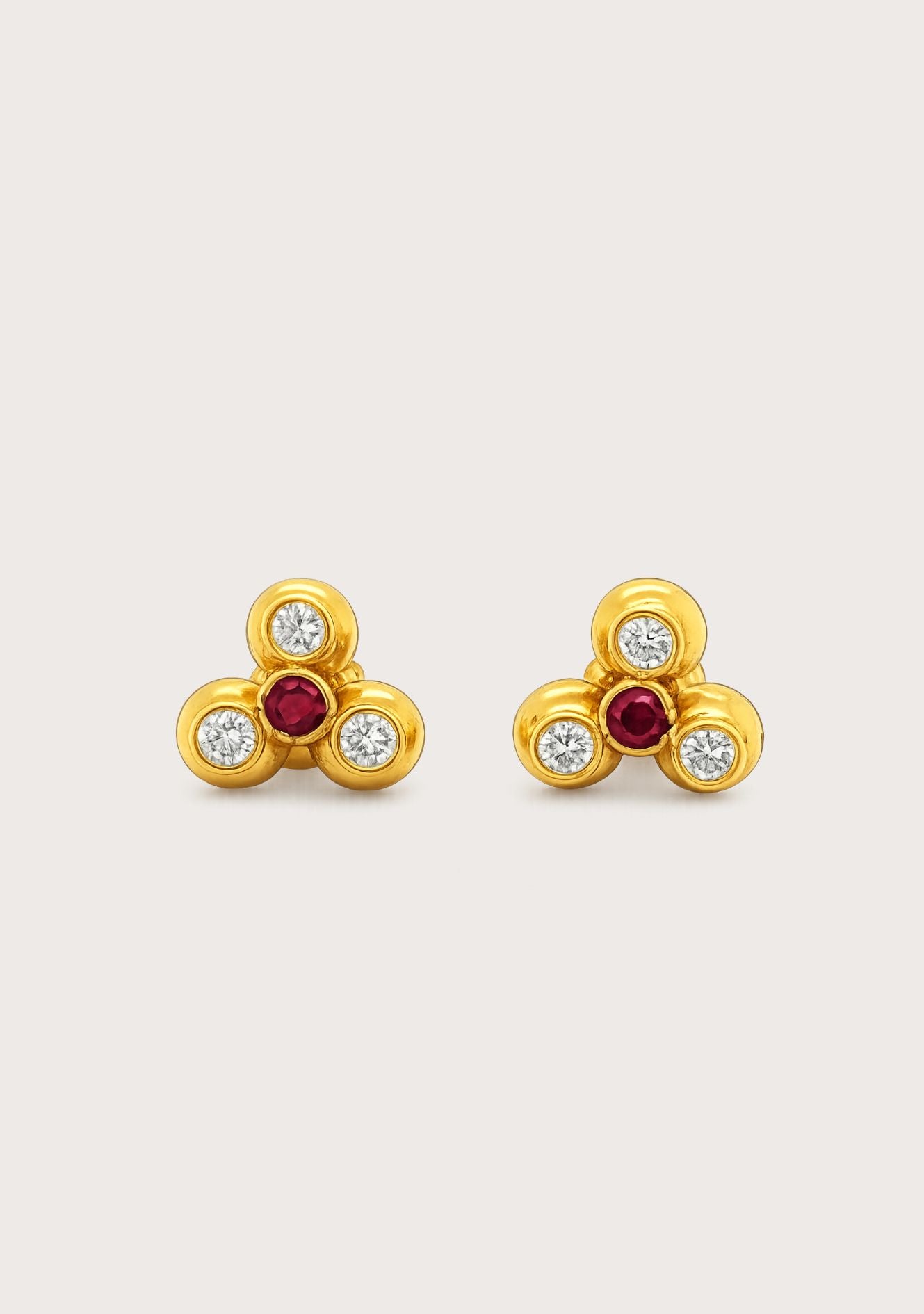Estate 14ct Yellow Gold Red & Clear Cubic Zirconia Stud Screw Back Earrings
