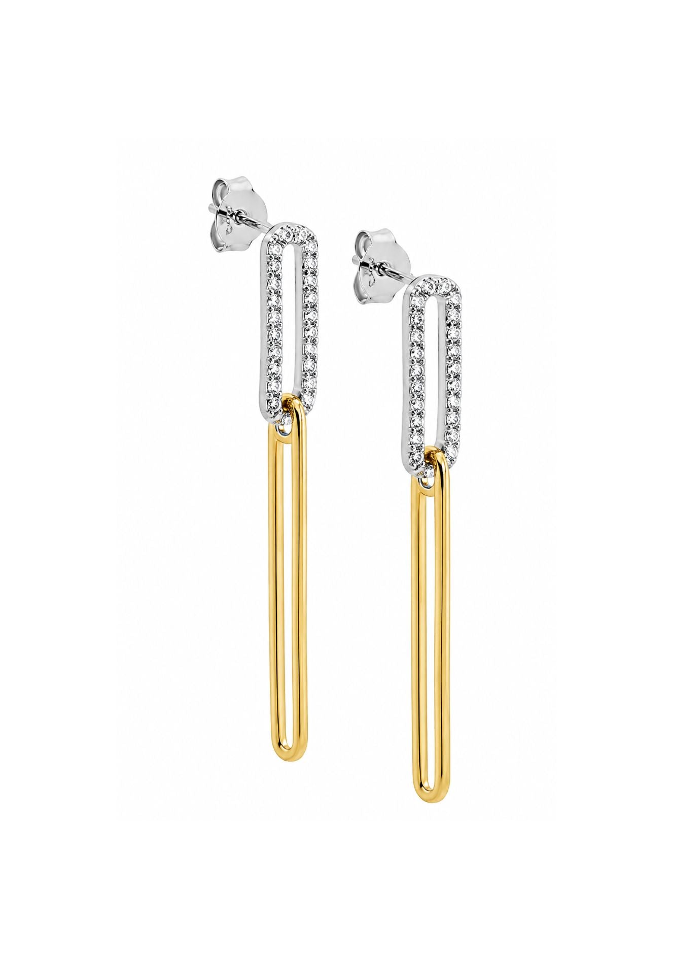 Ellani Two-Tone Sterling Silver & IP Yellow Gold Plated Cubic Zirconia Open Oval Link Drop Stud Earrings