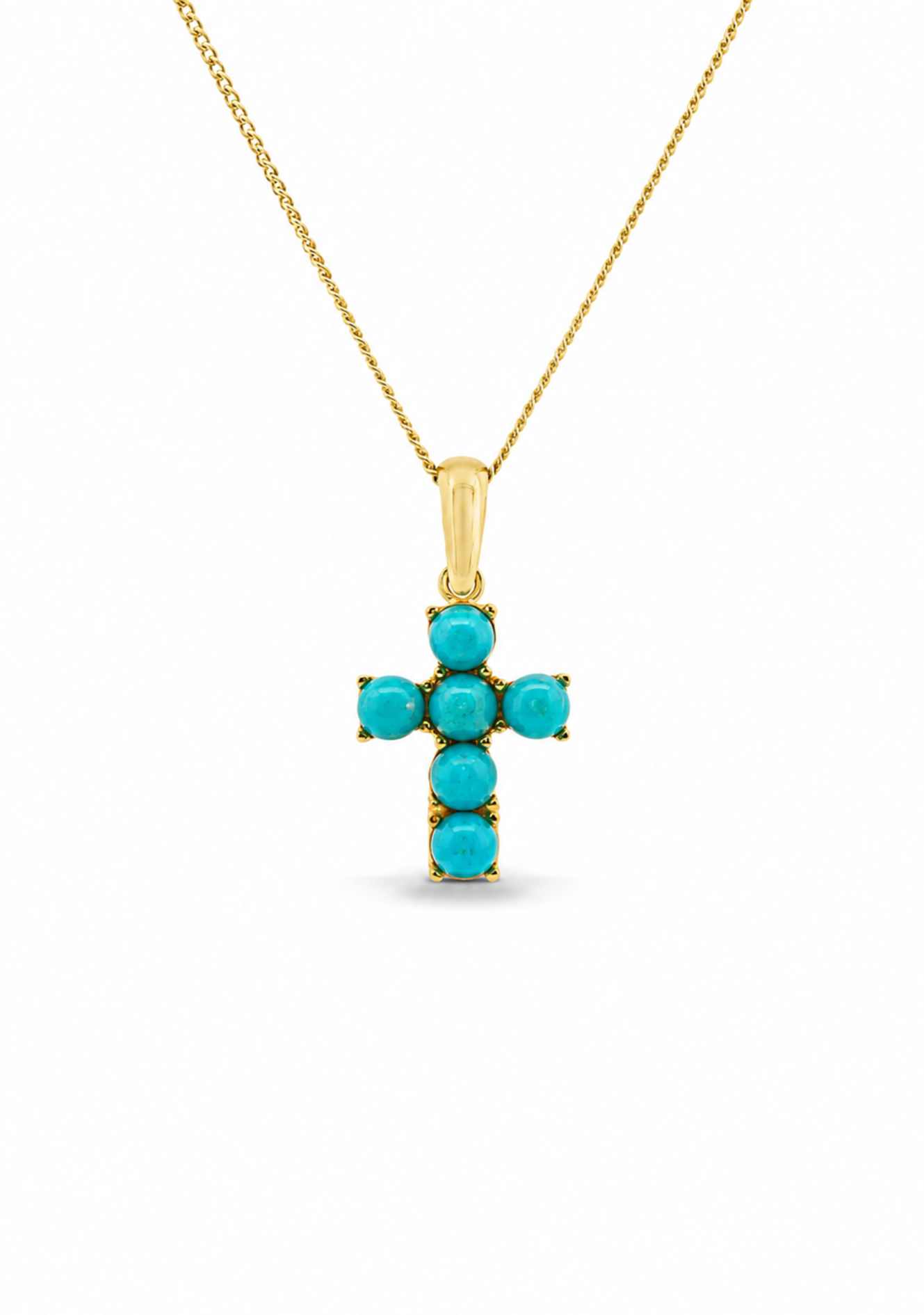 Turquoise 9k Yellow Gold Cross Pendant