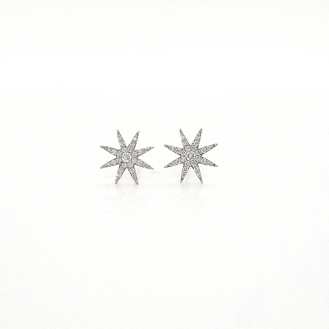 Diamond Earrings - 18ct White Gold 0.19ct Round Brilliant Diamond Star Stud Earrings