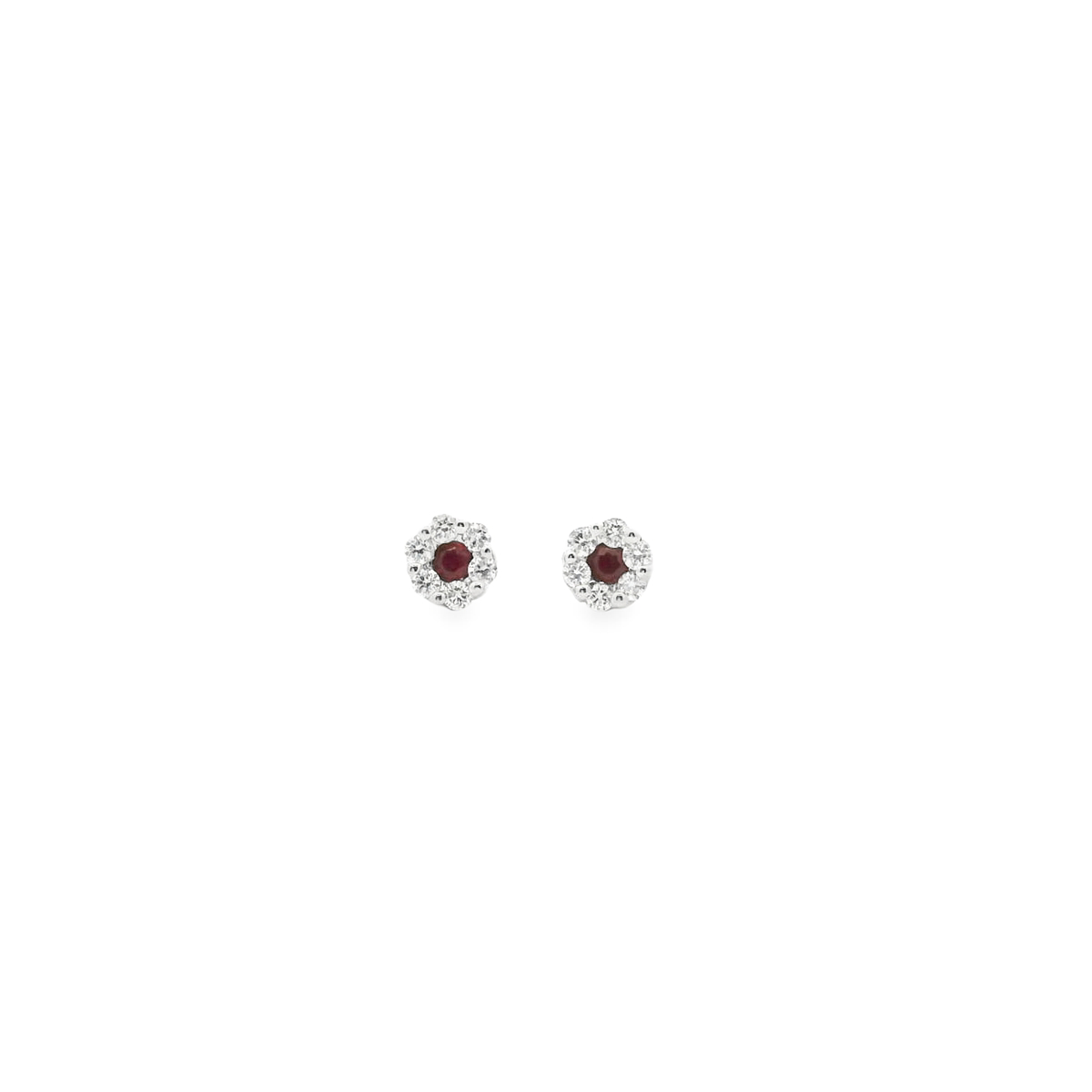 Ruby & Diamond 9ct White Gold 0.19ct Flower Cluster Stud Earrings