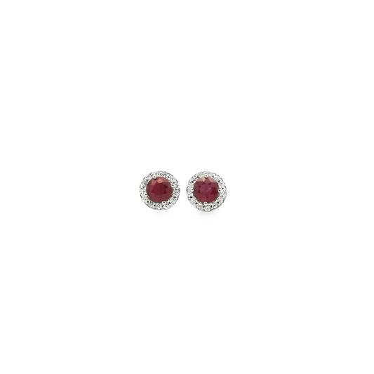 Ruby & Diamond 9ct White Gold Stud Earrings