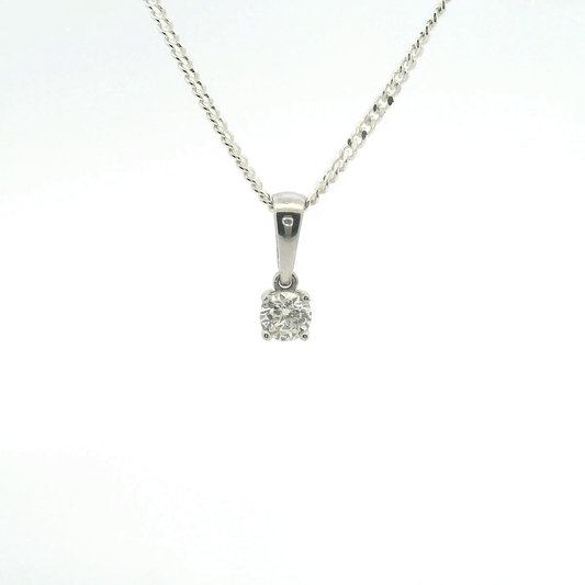 Diamond 9ct White Gold Solitaire Pendant