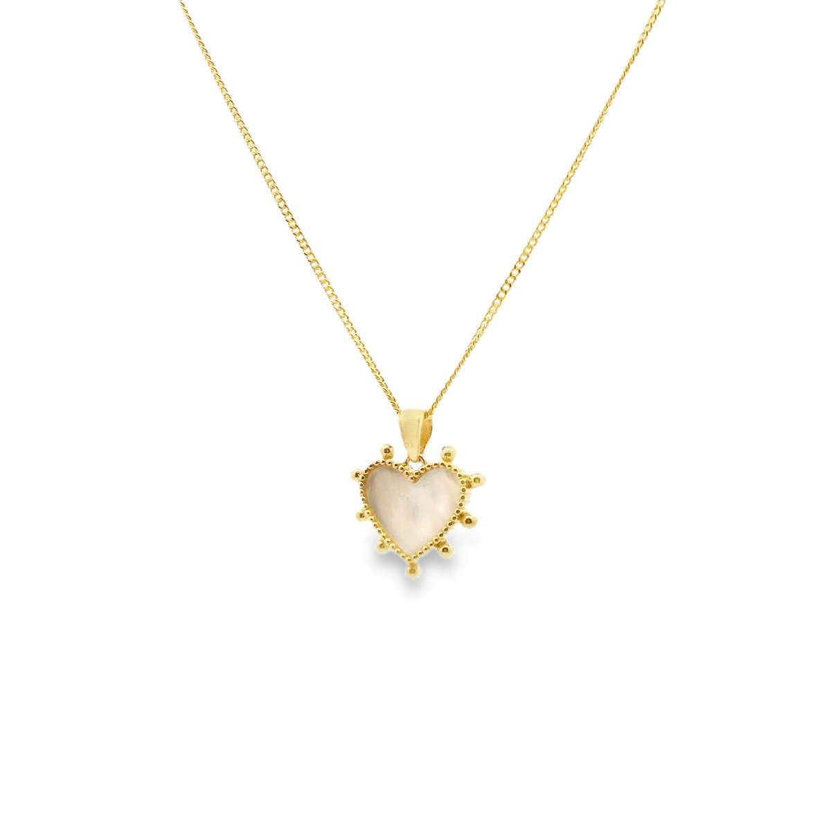 9ct Yellow Gold Beaded Border Mother of Pearl Heart Pendant