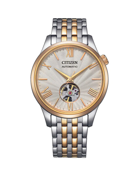Citizen Gents Automatic Two Tone Silver Dial Watch 50M WR Watch Code: NH9136-88A