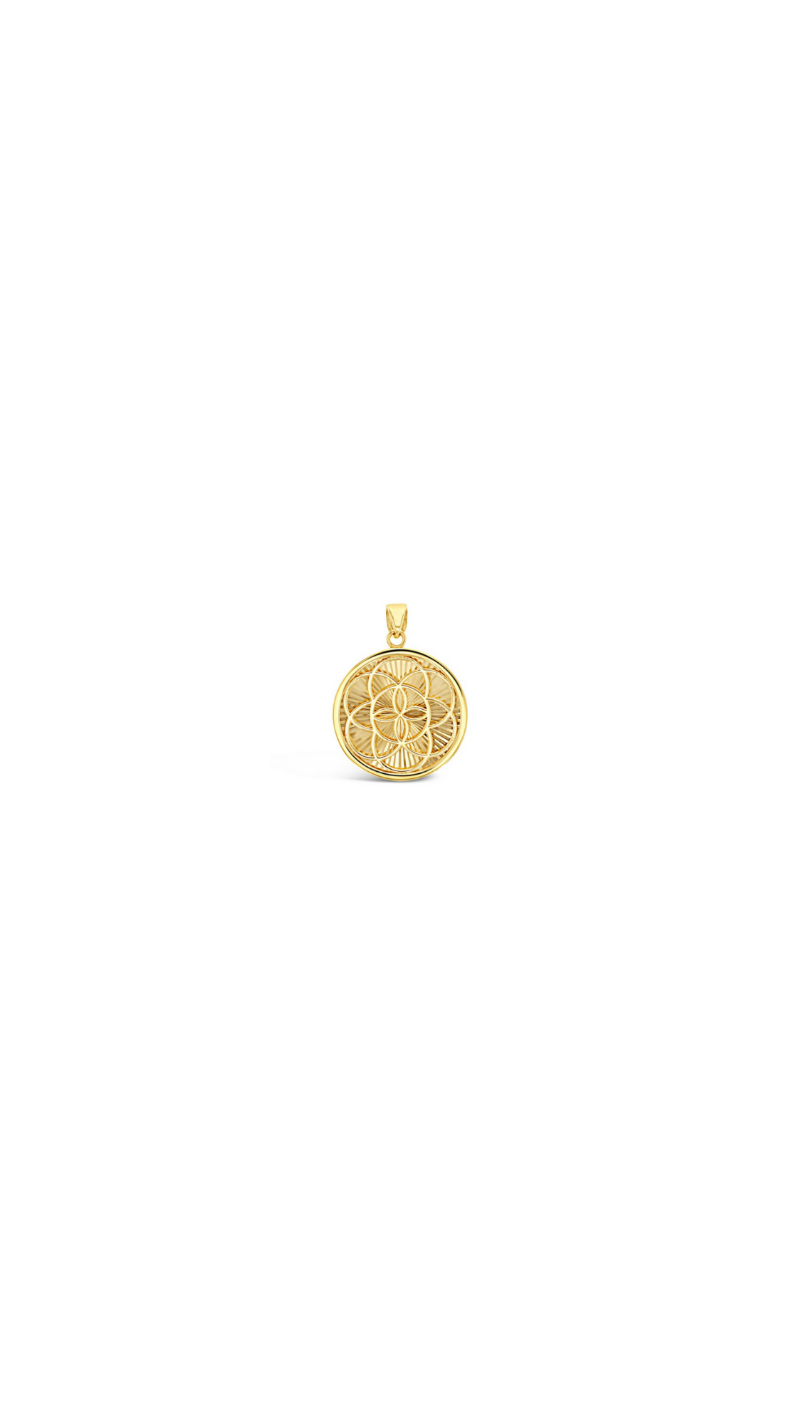 9ct Yellow Gold Mandala Circle with Striped Ridge Back Pendant