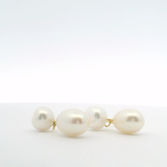 9ct Yellow Gold White Freshwater Pearl Drop Stud Earrings