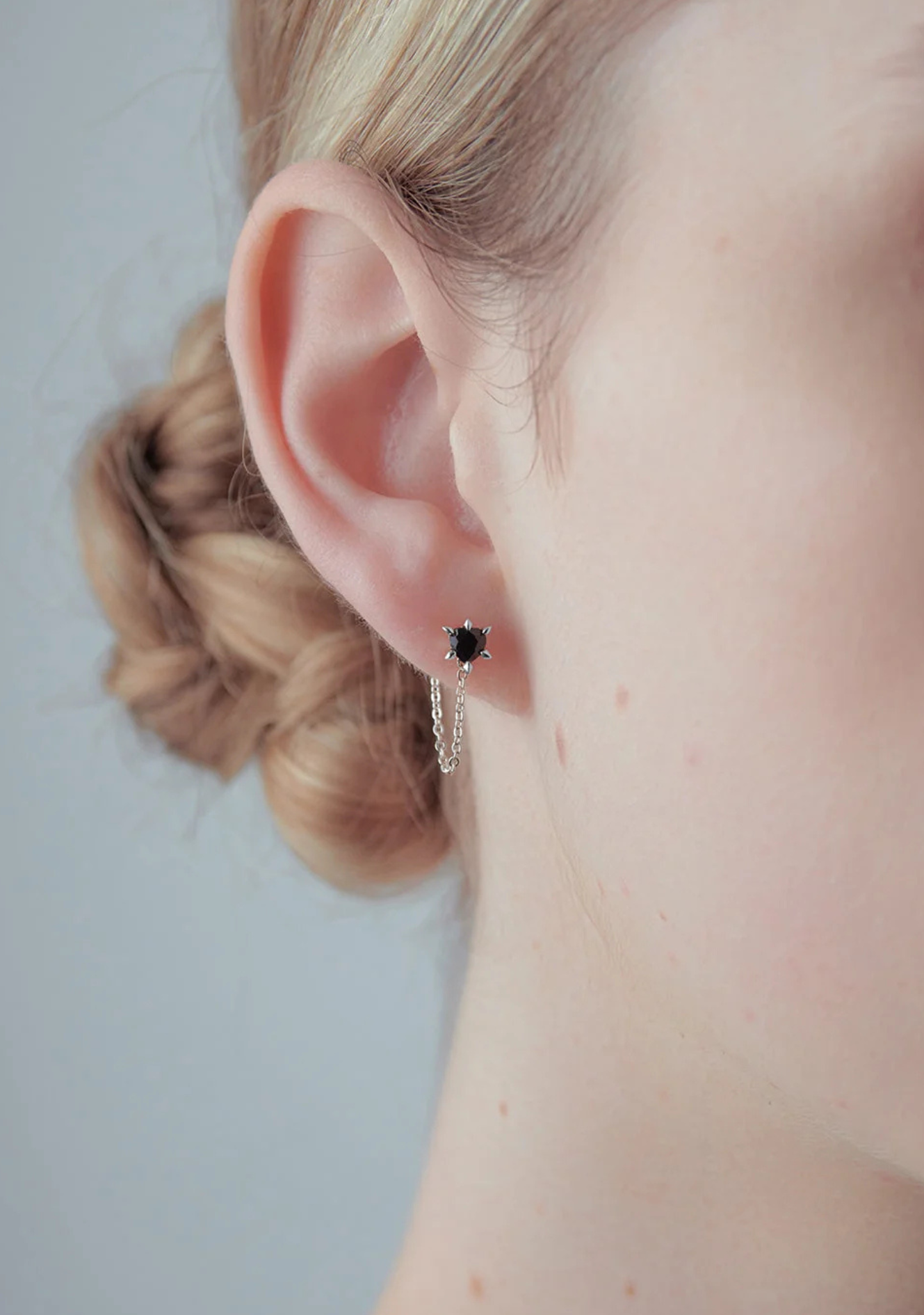 Karen Walker Cupid's Heart and Chain Black Onyx Stud Earrings