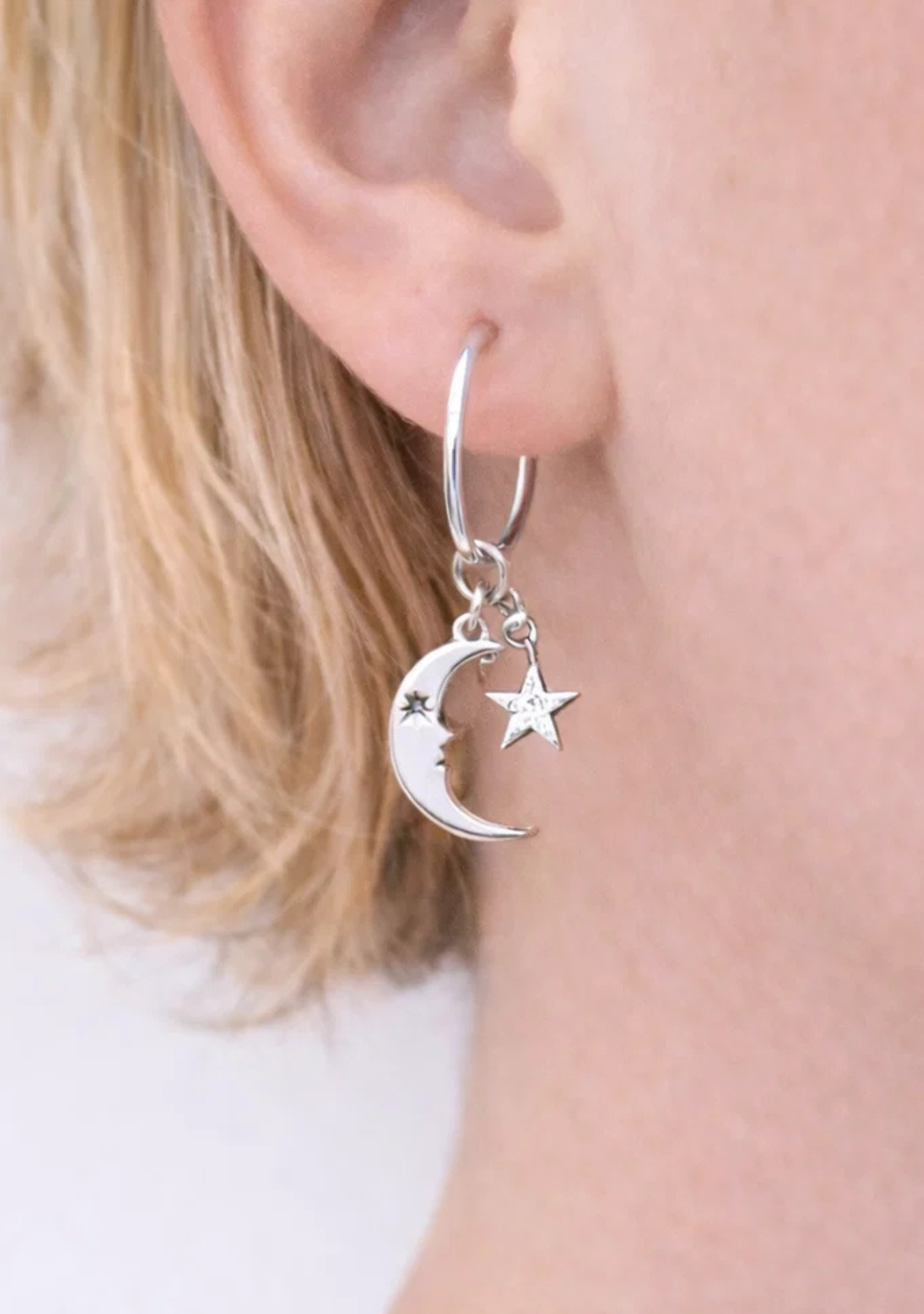 Karen Walker Sterling Silver Moon and Star Charm Hoop Earrings