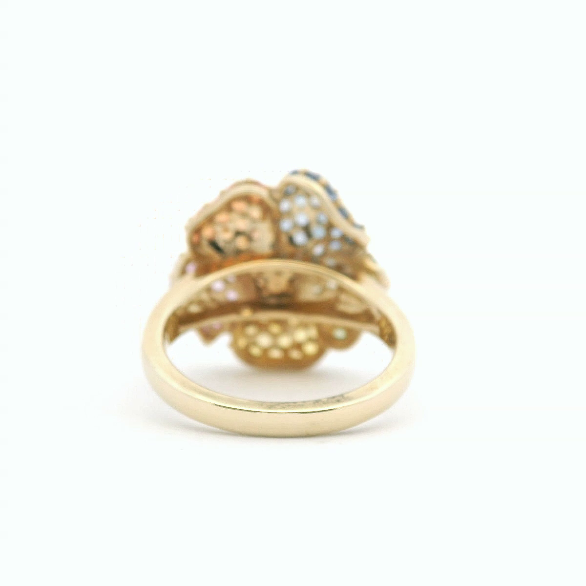 Sapphire Mixed Colour 9ct Yellow Gold Flower Pave Style Ring