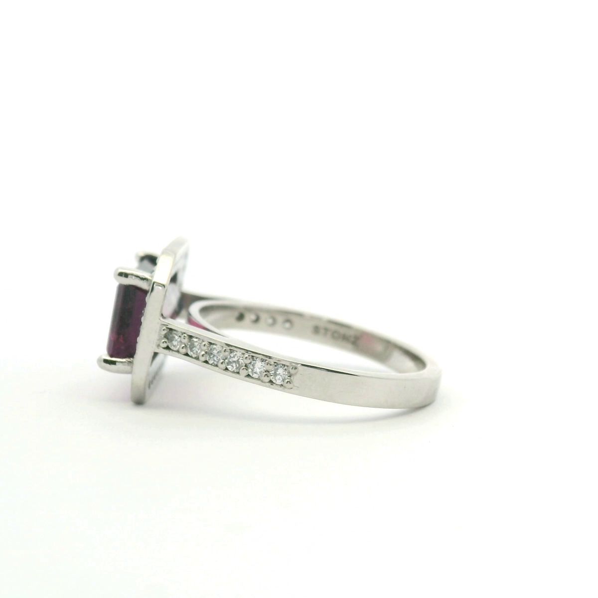 Watermelon Tourmaline & Diamond 18ct White Gold Halo Ring